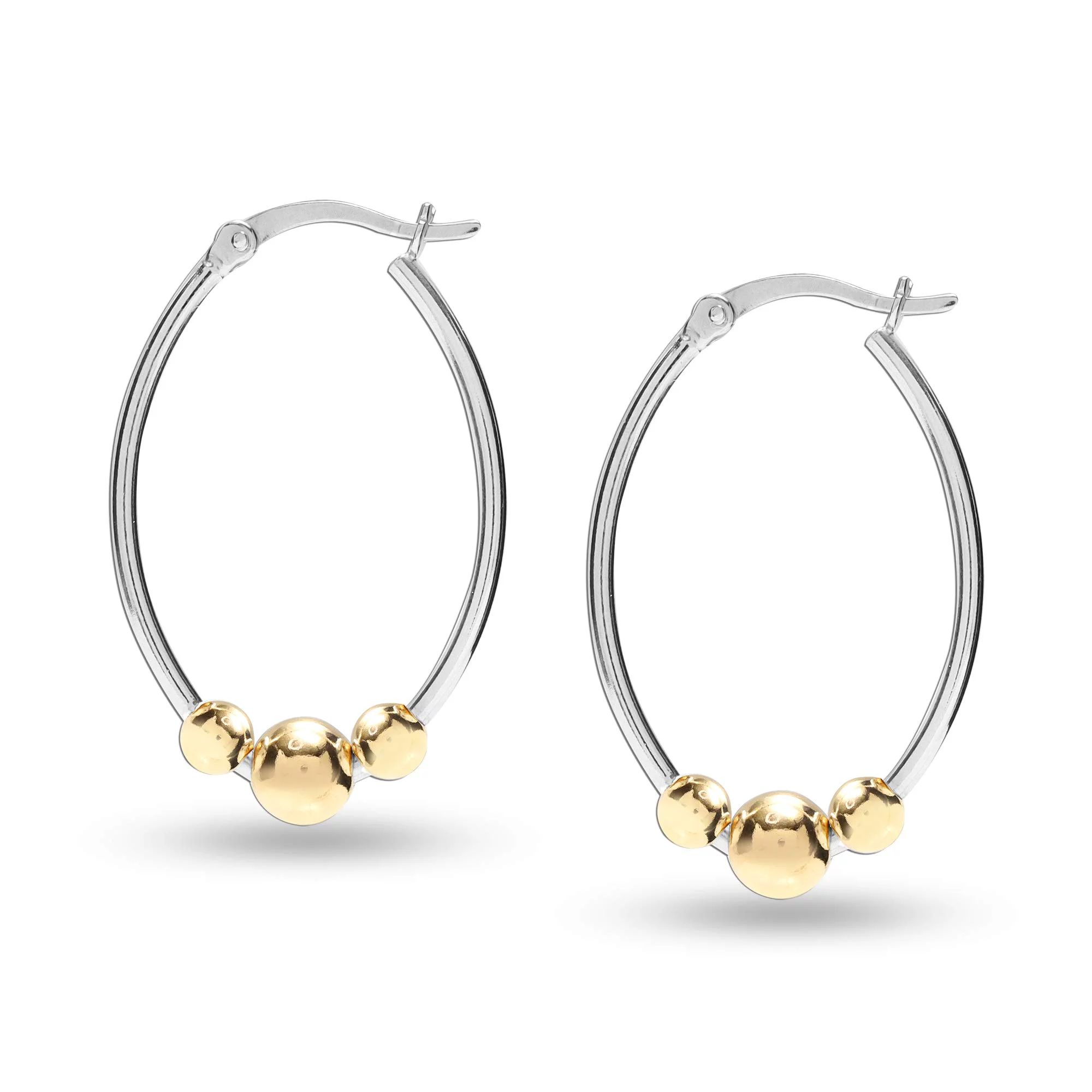 LeCalla 925 Sterling Silver Jewelry Light-Weight Two-Tone Gold Bead Oval Hoop Earrings for Women ... | Walmart (US)