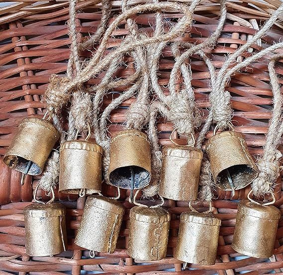 HIGHBIX 4cm Small Vintage Rustic Lucky Tin Metal Cow Bells Handmade Christmas Décor Bells on Jut... | Amazon (US)