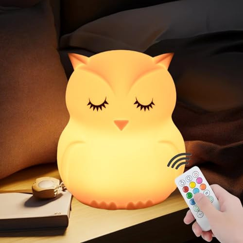 xinjinhju Large Owl Night Lights for Kids Bedside Lamp Children's Room Animal Sleep Night-Light for Girls and Boys - Changeable Brightness & Color Time Setting Child Gift Birthday Present - Large | Amazon (US)