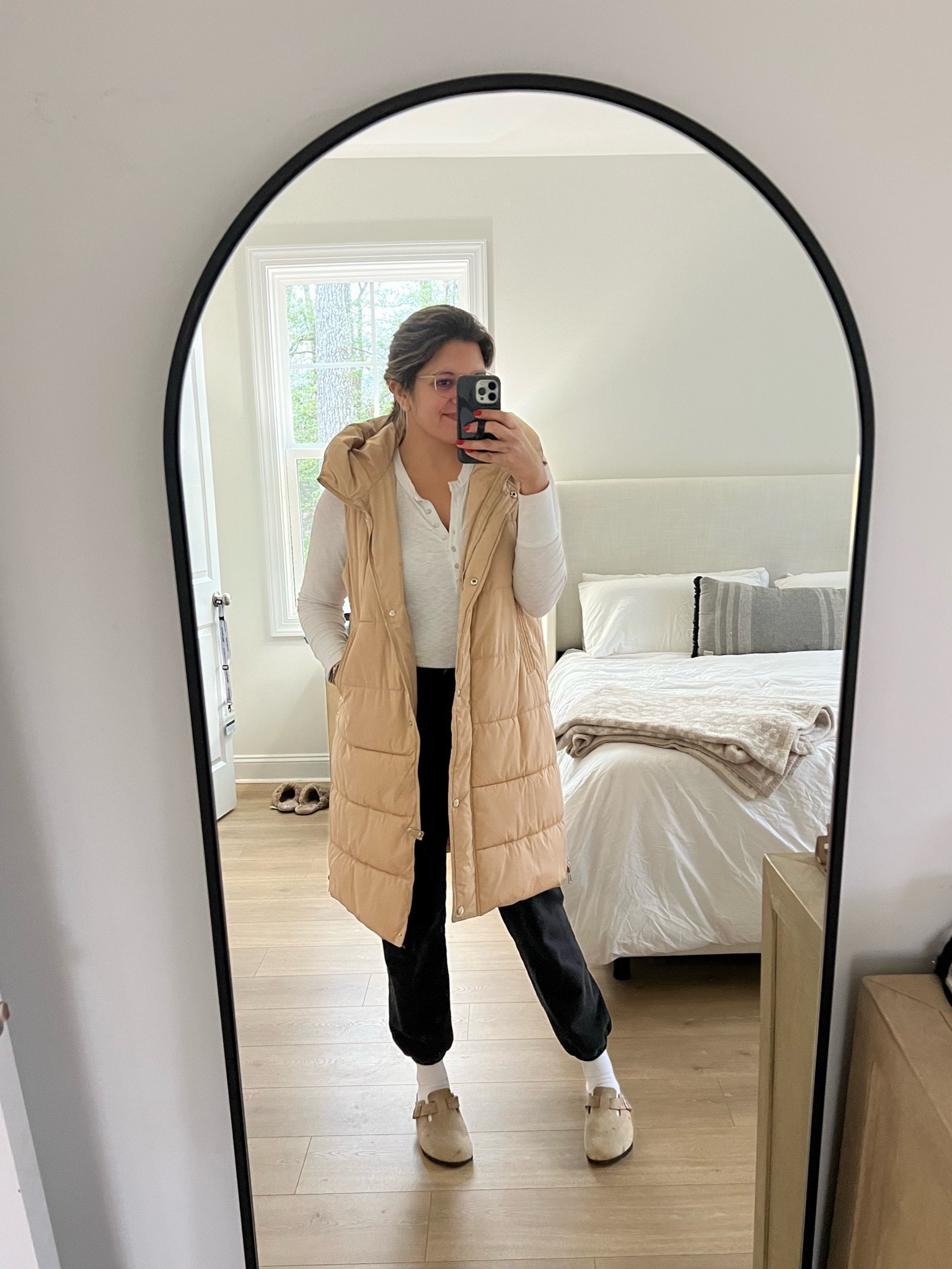 Winter outfit. Long puffer vest outfit. Sweatpants outfit. Birkenstock Boston clogs. Everything tts.

#LTKstyletip #LTKunder100 #LTKunder50