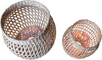 Set 2 Woven Seagrass Lanterns, Boho Wicker Lantern with Round Shape, Decorative Seagrass Candle H... | Amazon (US)