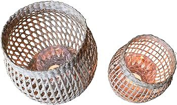 Set 2 Woven Seagrass Lanterns, Boho Wicker Lantern with Round Shape, Decorative Seagrass Candle H... | Amazon (US)