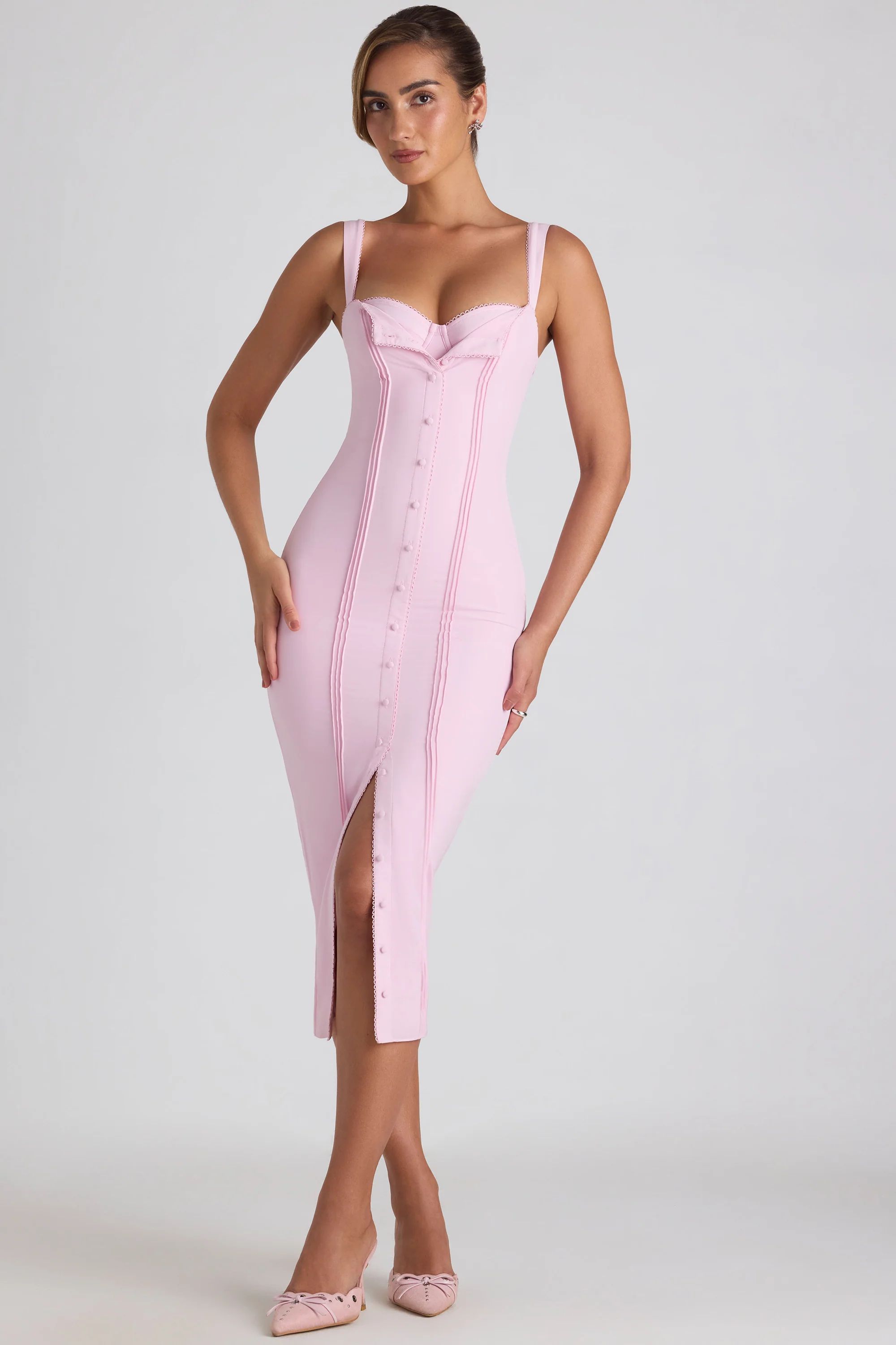 Button-Detail Midaxi Dress in Soft Pink | Oh Polly