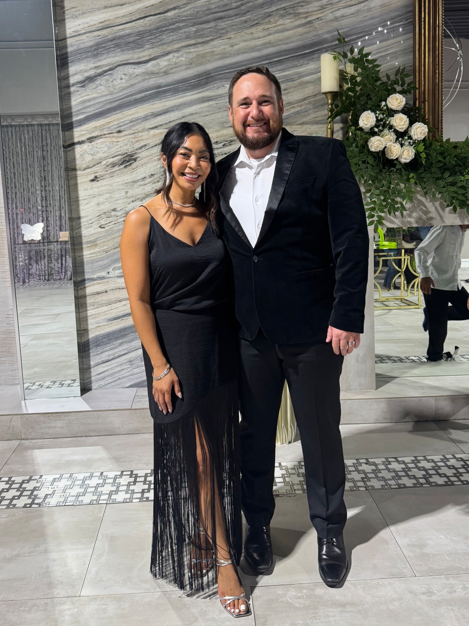 Black tie optional 

Wearing this fringe skirt (small) and tank! Brandon’s velvet blazer is from Express 

#LTKHoliday #LTKWedding #LTKFamily