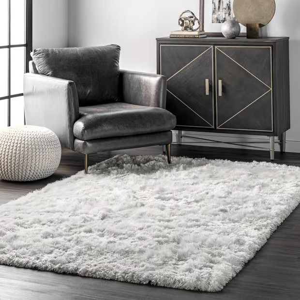 Pearl White Silky Shine Solid Shag 12' x 15' Area Rug | Rugs USA