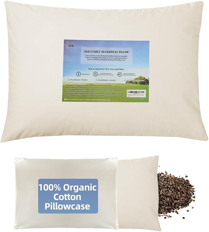 LOFE Organic Buckwheat Pillow for Sleeping with Organic Cotton Pillowcase - 20''x26'' Adjustable ... | Amazon (US)