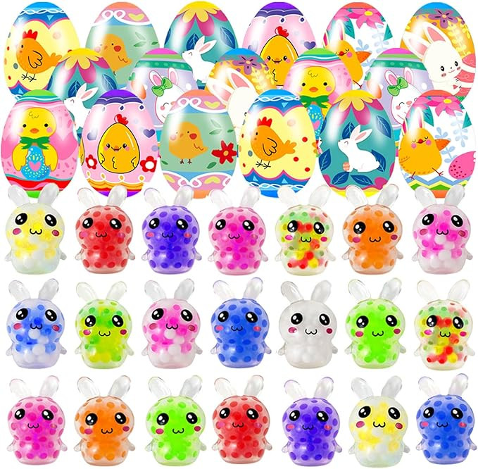 24 Pack Prefilled Easter Eggs with Squeeze Toys Colorful Easter Eggs with Variety Easter Stress B... | Amazon (US)