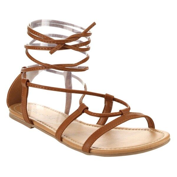 Bonnibel BB88 Women's Trendy Lace-up Gladiator Strappy Flat Sandals | Bed Bath & Beyond