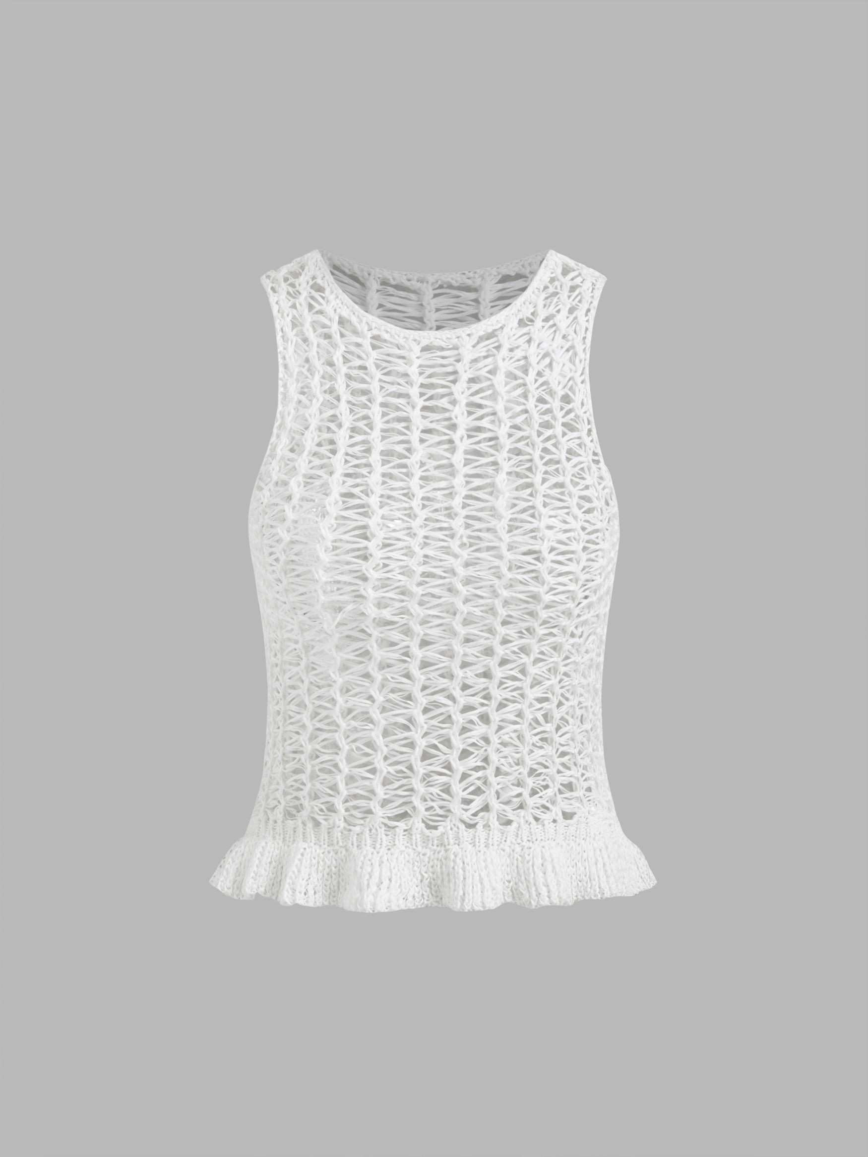 Knit Fabric Knit Hollow Out Ruffle Hem See-through Tank Top For Daily Casual | Cider