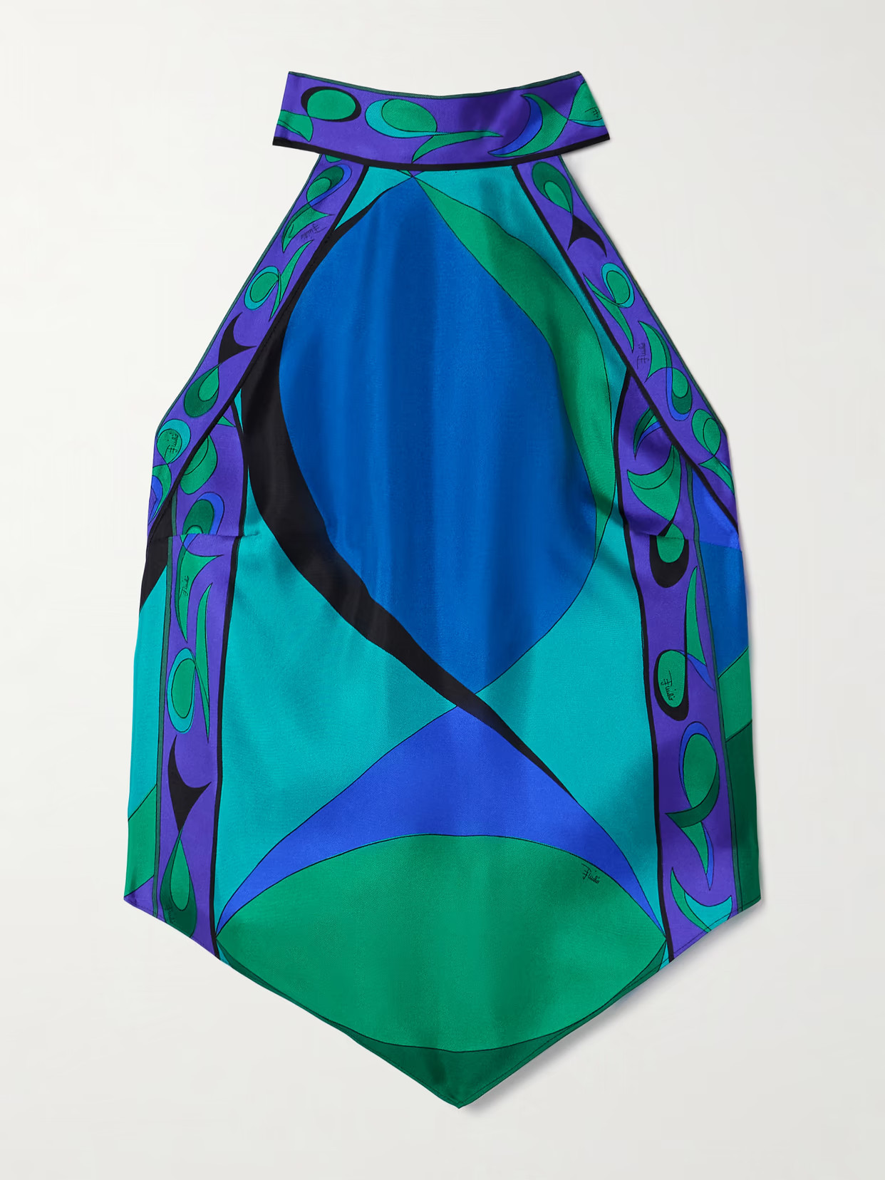 PUCCI - Cropped Printed Silk-twill Halterneck Top - Blue | NET-A-PORTER (US)