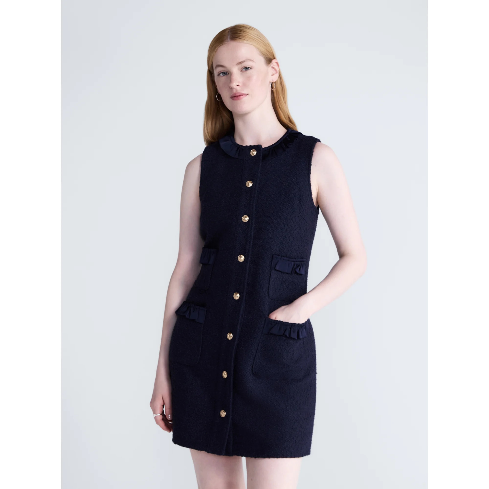 Free Assembly Women s and Women s Plus Sleeveless Button Front Combo Shift Dress  Sizes XS-4X | Walmart (US)
