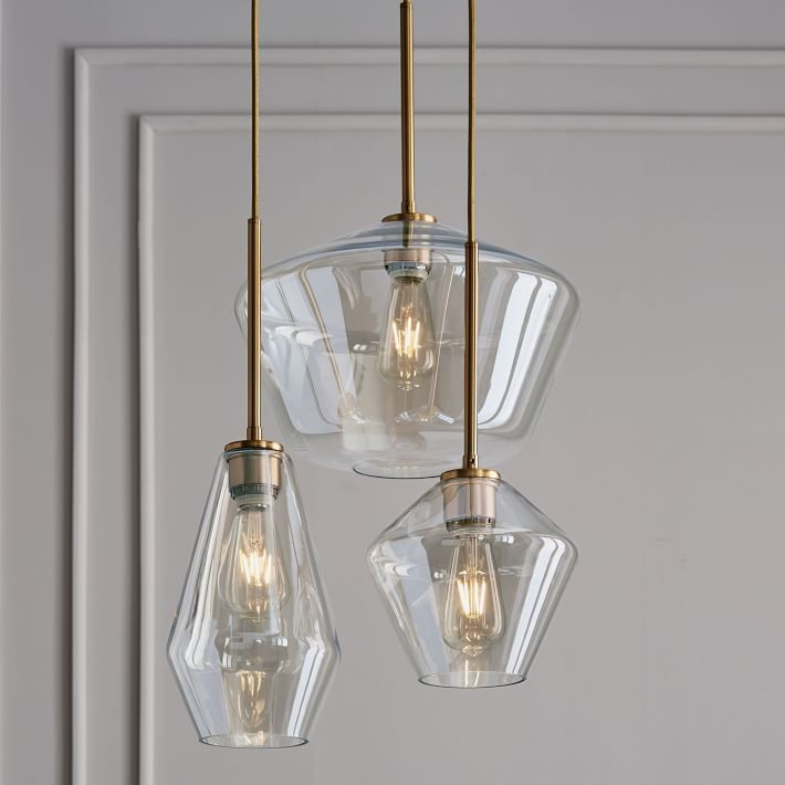 Sculptural Glass 3-Light Geo Chandelier - Clear | West Elm (US)