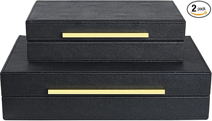 Black Shagreen box Set of 2 Faux Leather Decorative Boxes,Large Nesting Storage Decorative Boxes ... | Amazon (US)