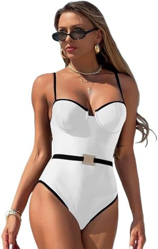 MXVPY One Piece Swimsuit for Women Adjustable Lightweight Tummy Control Solid Swim Suits Bathing ... | Amazon (US)