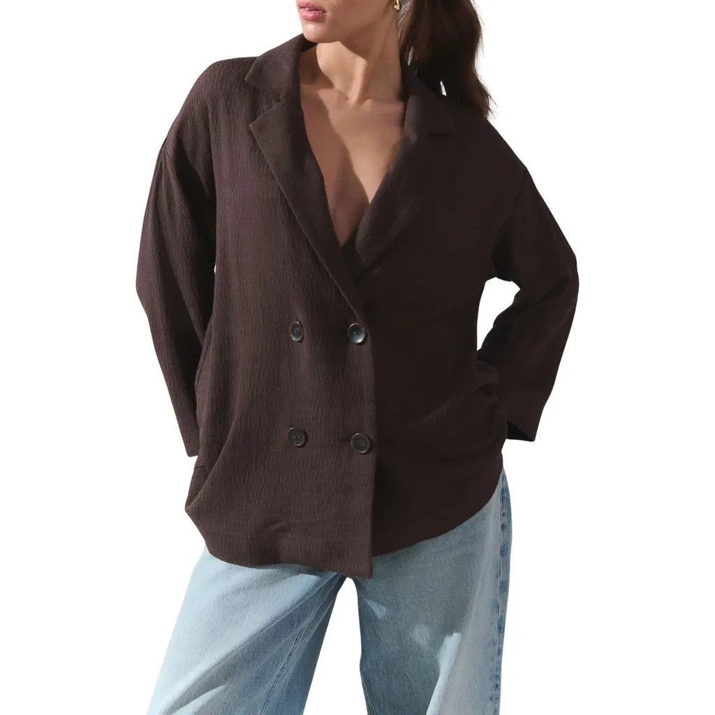 NEXT Textured Relaxed Fit Double Breasted Blazer in Brown at Nordstrom, Size 10 Us | Nordstrom