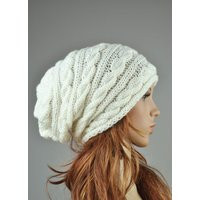Hand Knit Cream Cable Slouchy Wool Hat | Etsy (US)