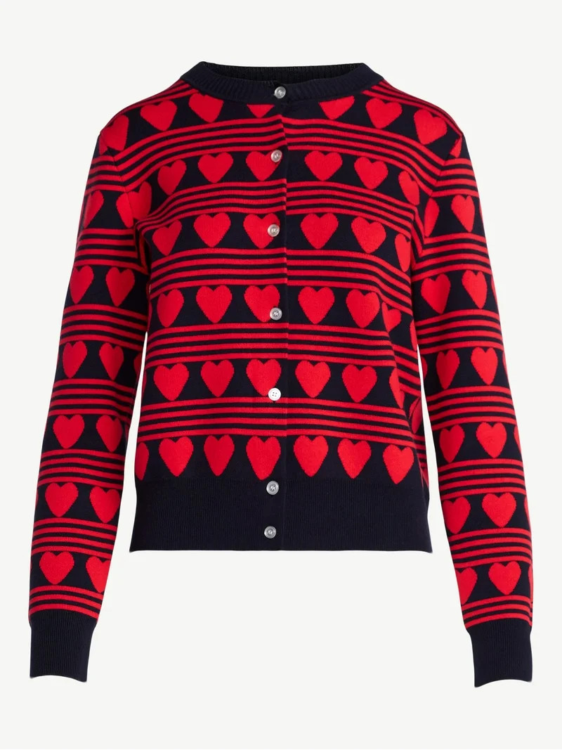 Free Assembly Women's and Women's Plus Classic Heart Print Cardigan Sweater, Lightweight, Sizes X... | Walmart (US)