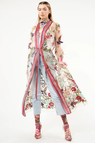 Jade Embroidered Mesh Duster | Aratta LLC