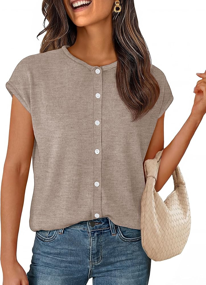 MEROKEETY Women's Summer Lightweight Cardigan Tops 2026 Cap Sleeve Business Casual Blouse Button ... | Amazon (US)