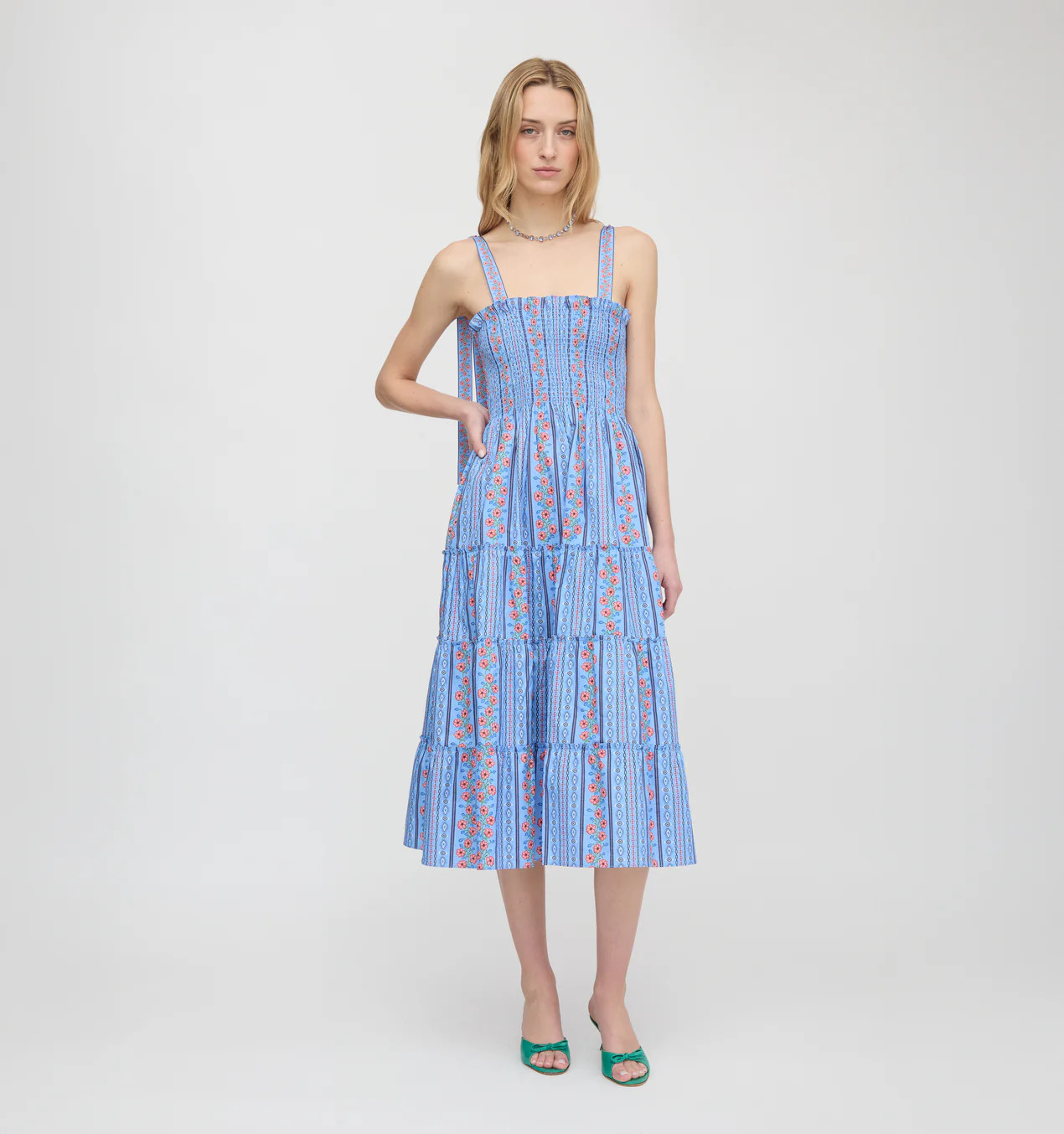 The Ribbon Ellie Nap Dress - Blue Floral Batik Stripe | Hill House Home US