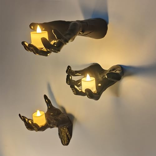 DAZONGE Halloween Decorations, Pack of 3 Wall Mounted Creepy Reaching Hands with Lighted Candles, Life-Sized Horror Hands for Gothic Wall Decorations, Scary Halloween Decorations Indoor | Amazon (US)