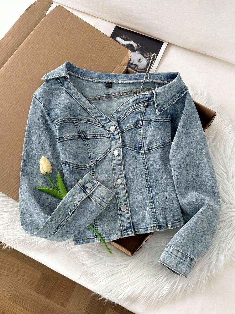 Comfortcana Sweet Girl, Women's Denim Jacket , Sexy Slim Fit Stretch, Long Sleeve , Fall Women Ja... | SHEIN