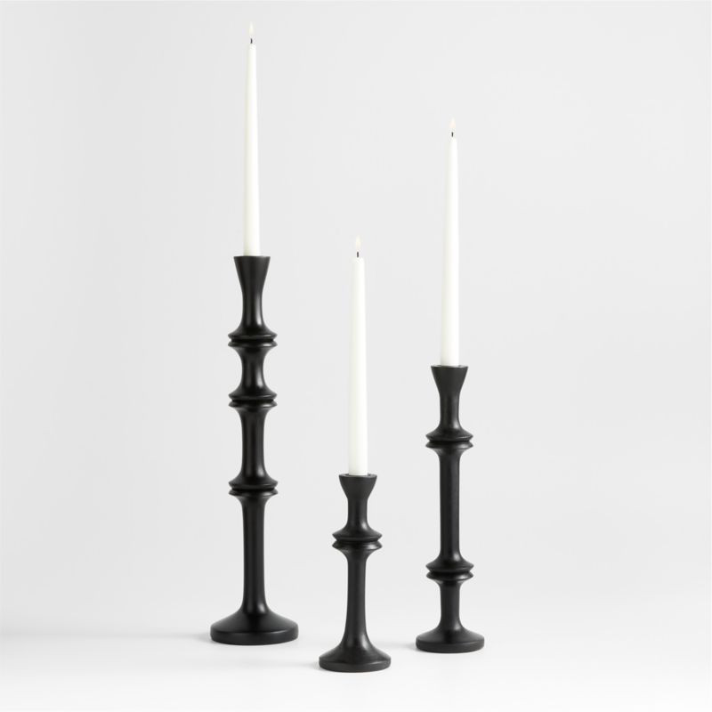 Century Black Acacia Wood Taper Candle Holders, Set of 3 + Reviews | Crate & Barrel | Crate & Barrel