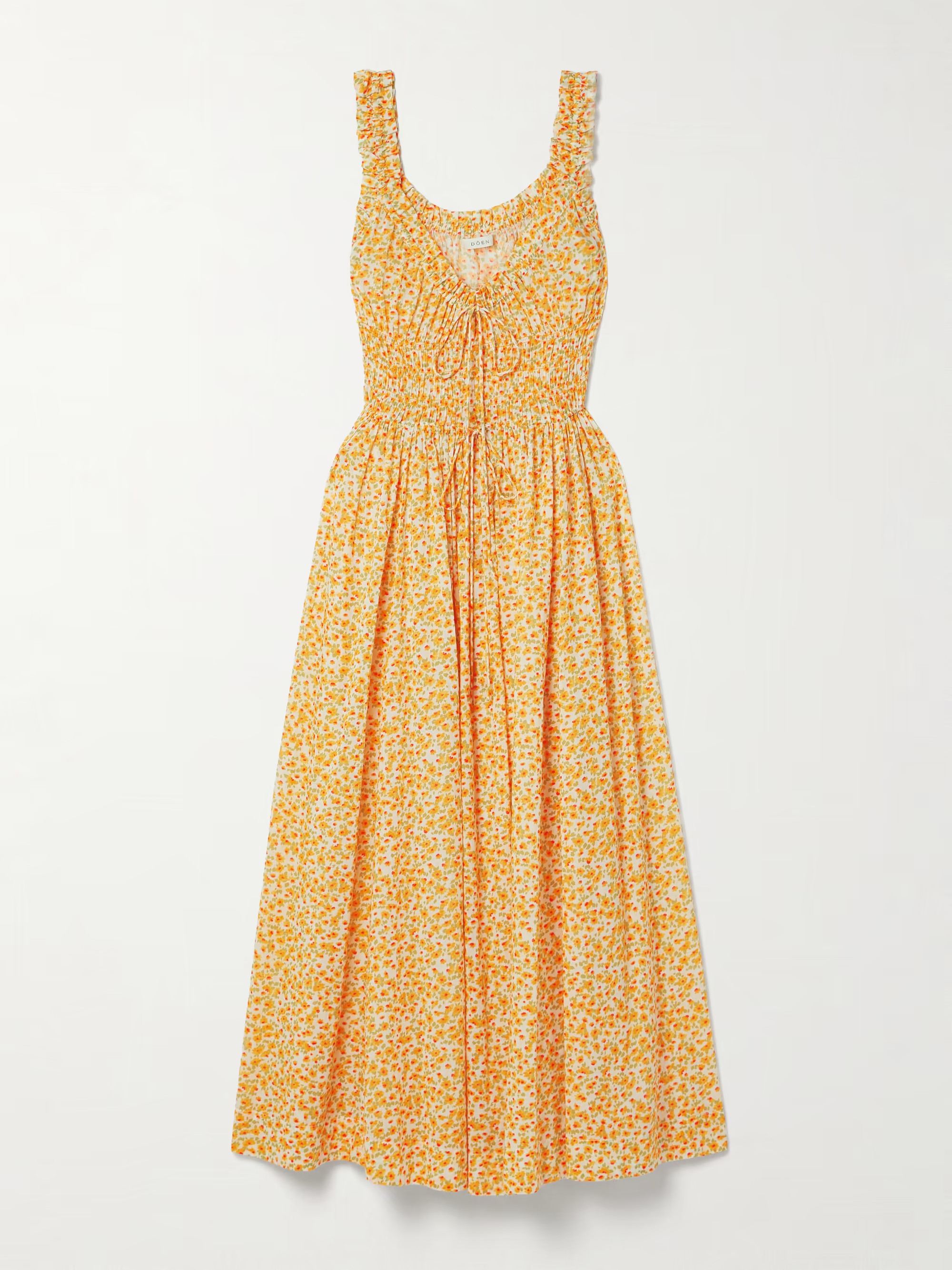 Emmaretta tie-detailed shirred floral-print organic cotton-voile midi dress | NET-A-PORTER (US)