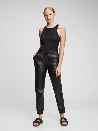 High Rise Faux Leather Joggers | Gap (US)