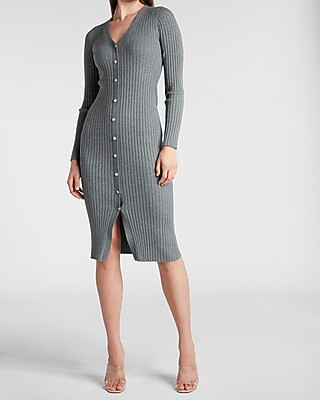 Ribbed Jewel Button Front Midi Sweater Dress | Express