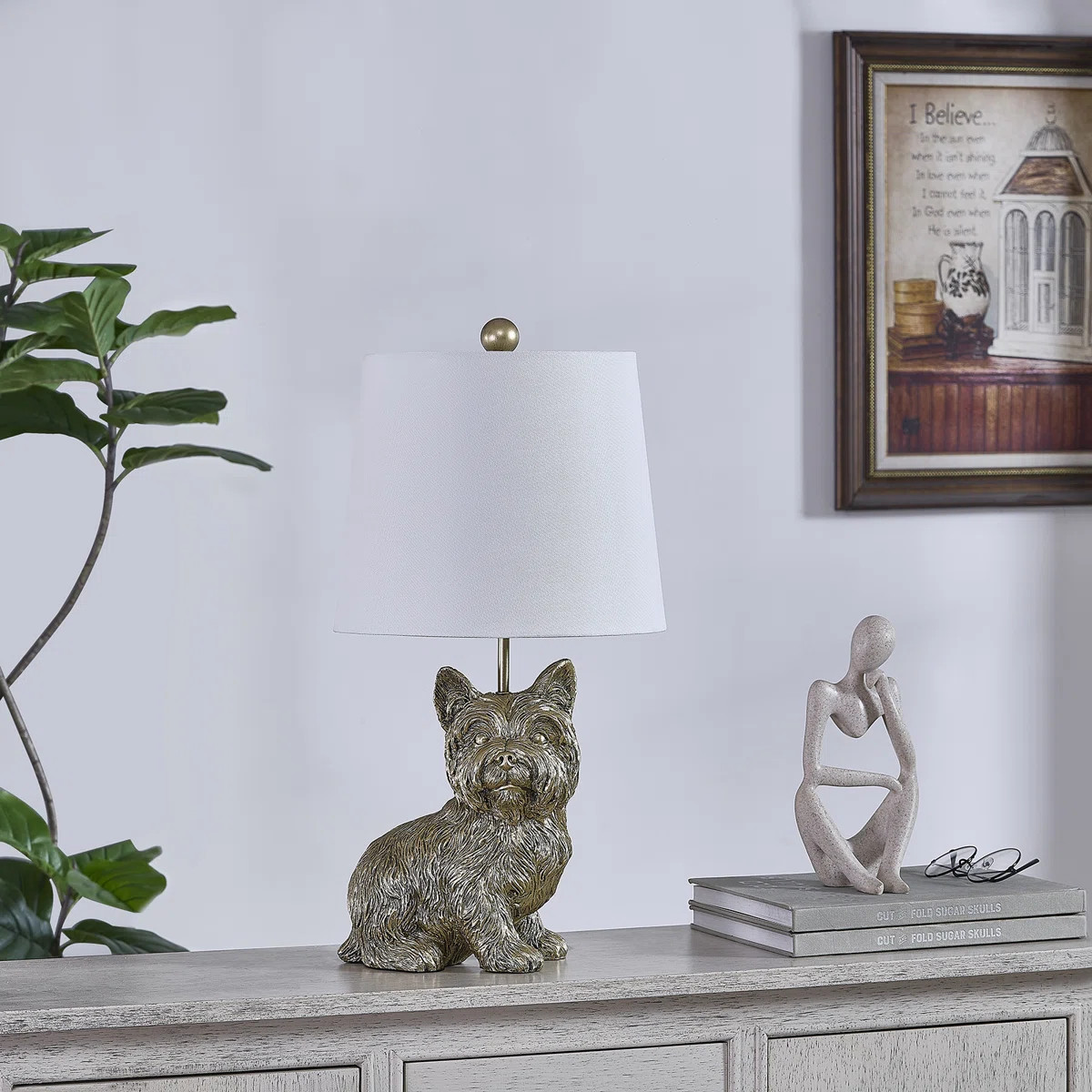 23"H Gold Resin Yorkie Table Lamp With Shade | Wayfair North America