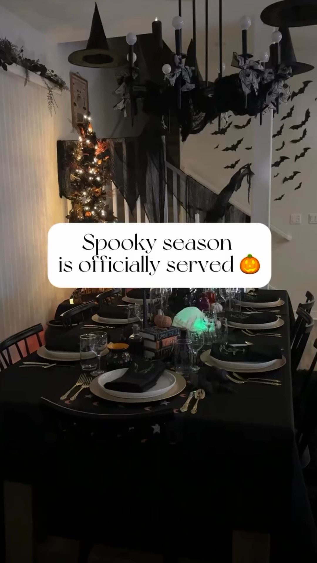 Spooky season is officially served 🎃🖤
Skulls, potion bottles, and witch hats overhead… this dinner party might be haunted 👻 Would you sit here?

#HalloweenDecor #SpookySeason #OctoberVibes #HalloweenTable #TablescapeInspo #halloween2025 #halloween