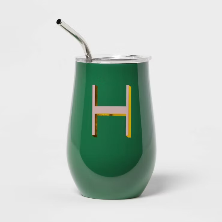 11.8oz Stainless Steel Double Walled Non-Vacuum Wine Tumbler with Lid and Straw - Opalhouse™ | Target