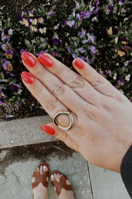 Red manicure inspo 💅🏼❤️ // OPI Cajun shrimp nail polish, Evereve gold statement ring, Target sandals 

#LTKbeauty #LTKfindsunder50 #LTKstyletip
