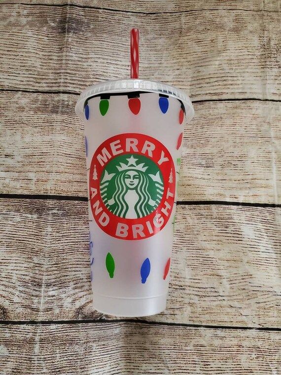 Merry and bright Christmas lights lets get lit custom starbucks venti cold cup tumbler | Etsy (US)