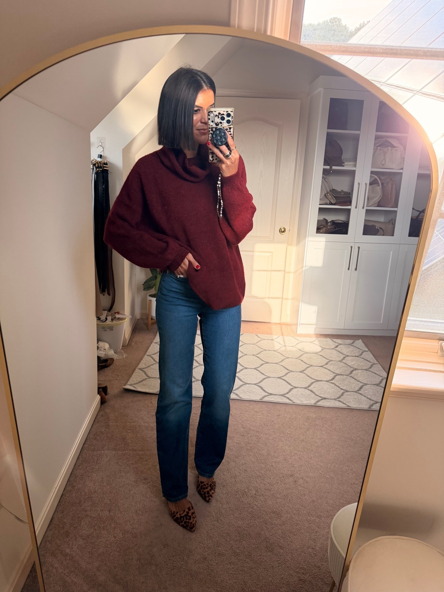 Size small in turtleneck size 24 in jeans

#LTKootd #LTKdayinmylife #LTKmomlife