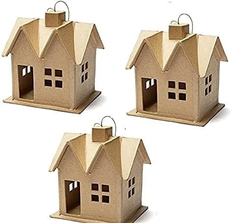Factory Direct Craft Set of 3 Paper Mache Primitive Saltbox House Ornaments | Unfinished for DIY ... | Amazon (US)