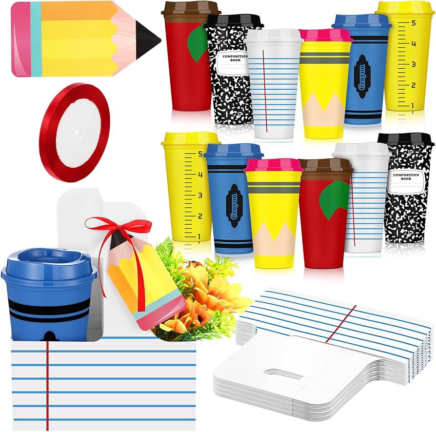 Qinyoung Teacher Appreciation Gift Bulk Teacher Plastic Cups with Drink Sleeve Cup Drink Carrier ... | Amazon (US)