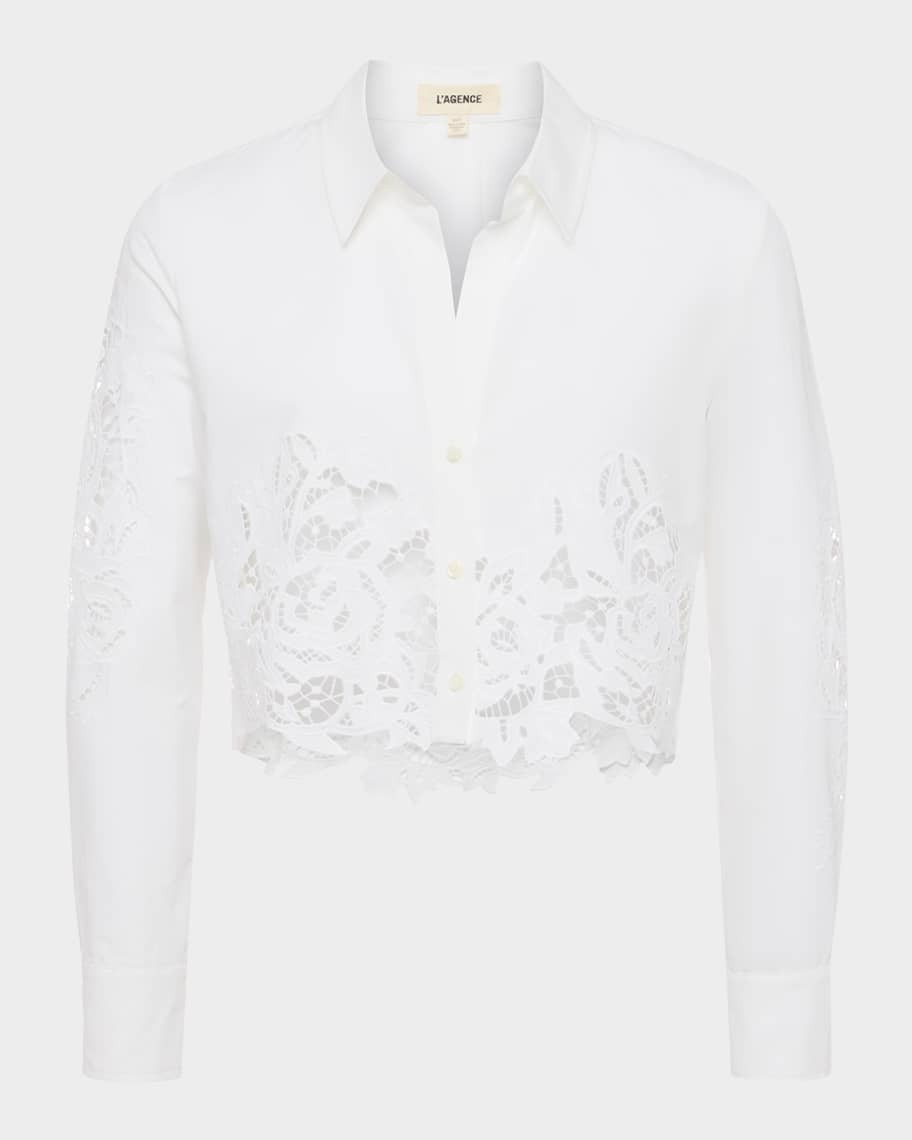 L'Agence Seychelle Cropped Button-Front Shirt | Neiman Marcus