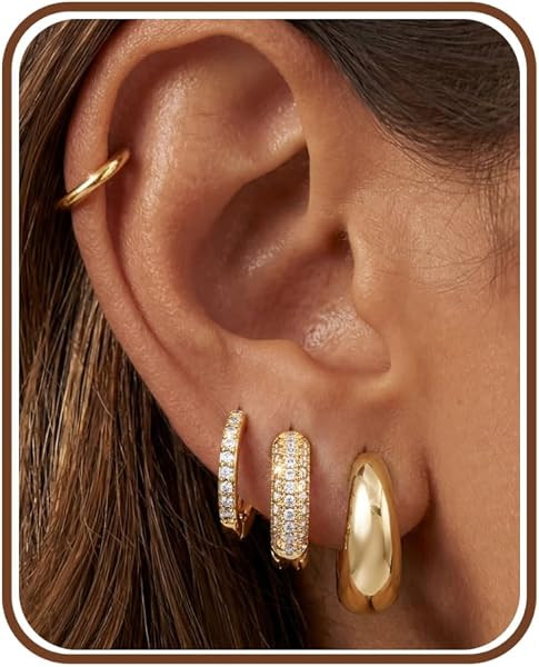 Chunky Hoop Earrings for Women Hypoallergenic Huggie Earring Stacks | Amazon (US)