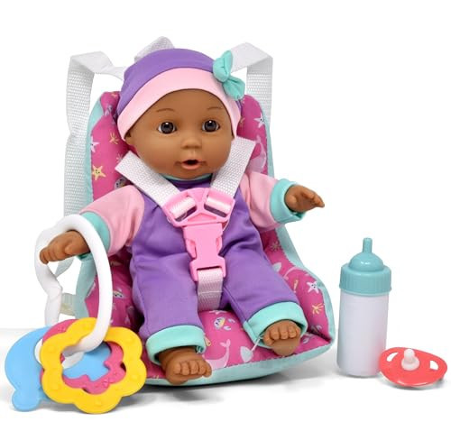 Baby Doll Car Seat with Toy Accessories, Includes 10 Inch Soft Body Baby Doll, Booster Seat Carrier, Rattle Toy, Bib and Bottle, A Travel Gift Set for Toddlers Infants Girls and Boys | Amazon (US)
