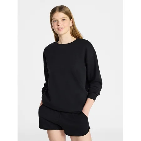 No Boundaries Oversized Fleece Sweatshirt with Long Sleeves, Women's Sizes XXS-4X | Walmart (US)