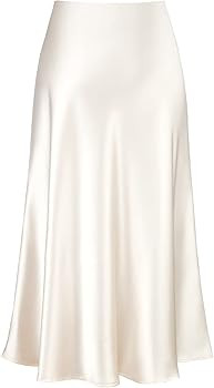 Modegal Women's Satin High Waist Hidden Elasticized Waistband Flared Casual A Line Midi Skirt | Amazon (US)