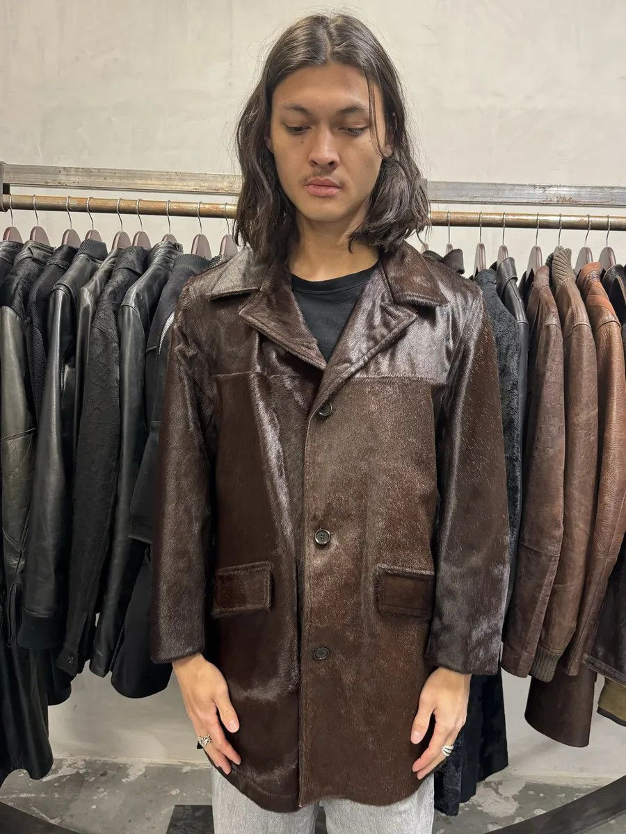 2000s Vintage Pony Hair Brown Long Jacket | Grailed