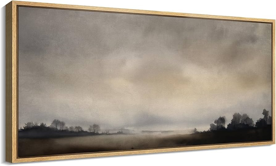 SIGNFORD Extra Large Framed Canvas Print Wall Art Misty Field at Dawn Neutral Landscape Illustrat... | Amazon (US)