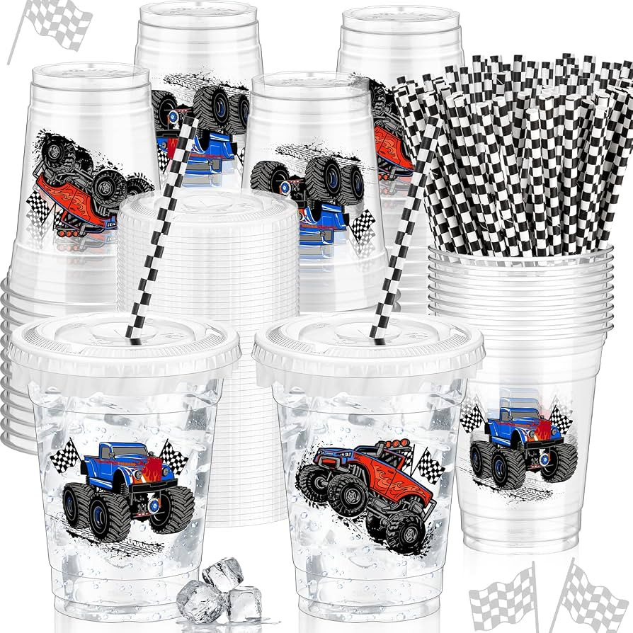 50 Pcs 12 oz Disposable Plastic Cups with Straws, Lids and Leakproof Paper Clear Birthday Party C... | Amazon (US)