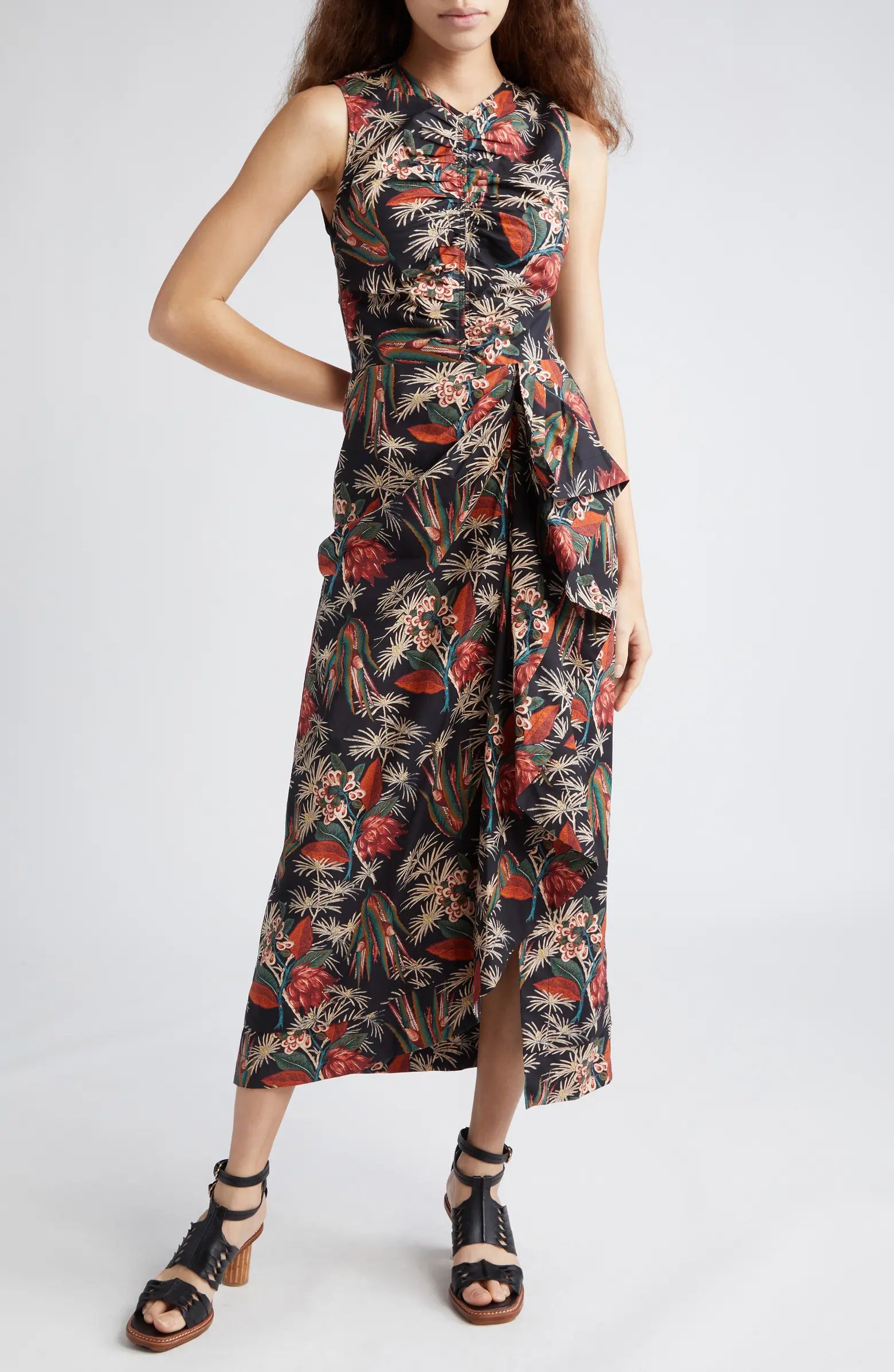 Ulla Johnson Edlyn Floral Ruffle Detail Cotton Midi Dress | Nordstrom | Nordstrom
