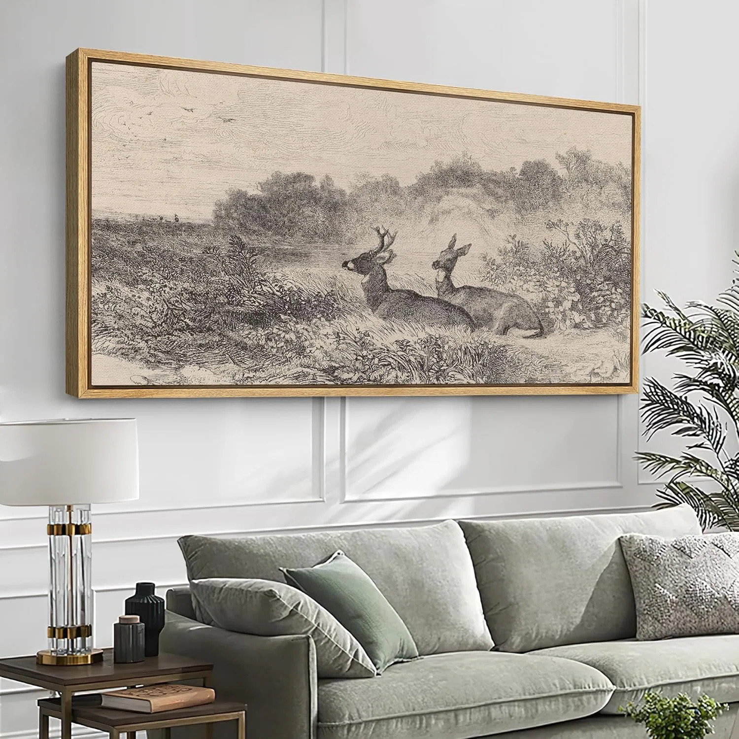 Vintage Style Deer in Field Sketch Modern Art | Wayfair North America