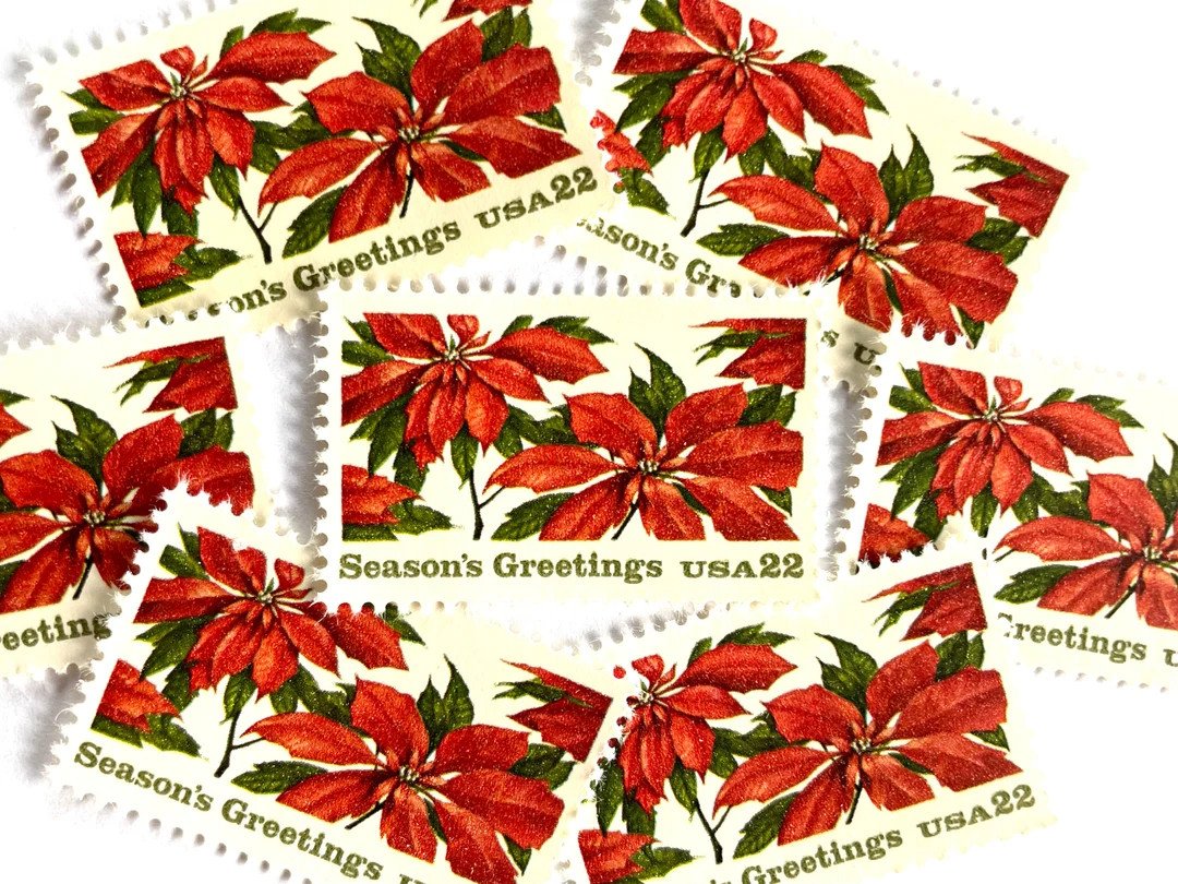 20 Vintage Unused Christmas Poinsettia Stamps / Red Holiday USPS Postage / 22 cents US | Etsy (US)