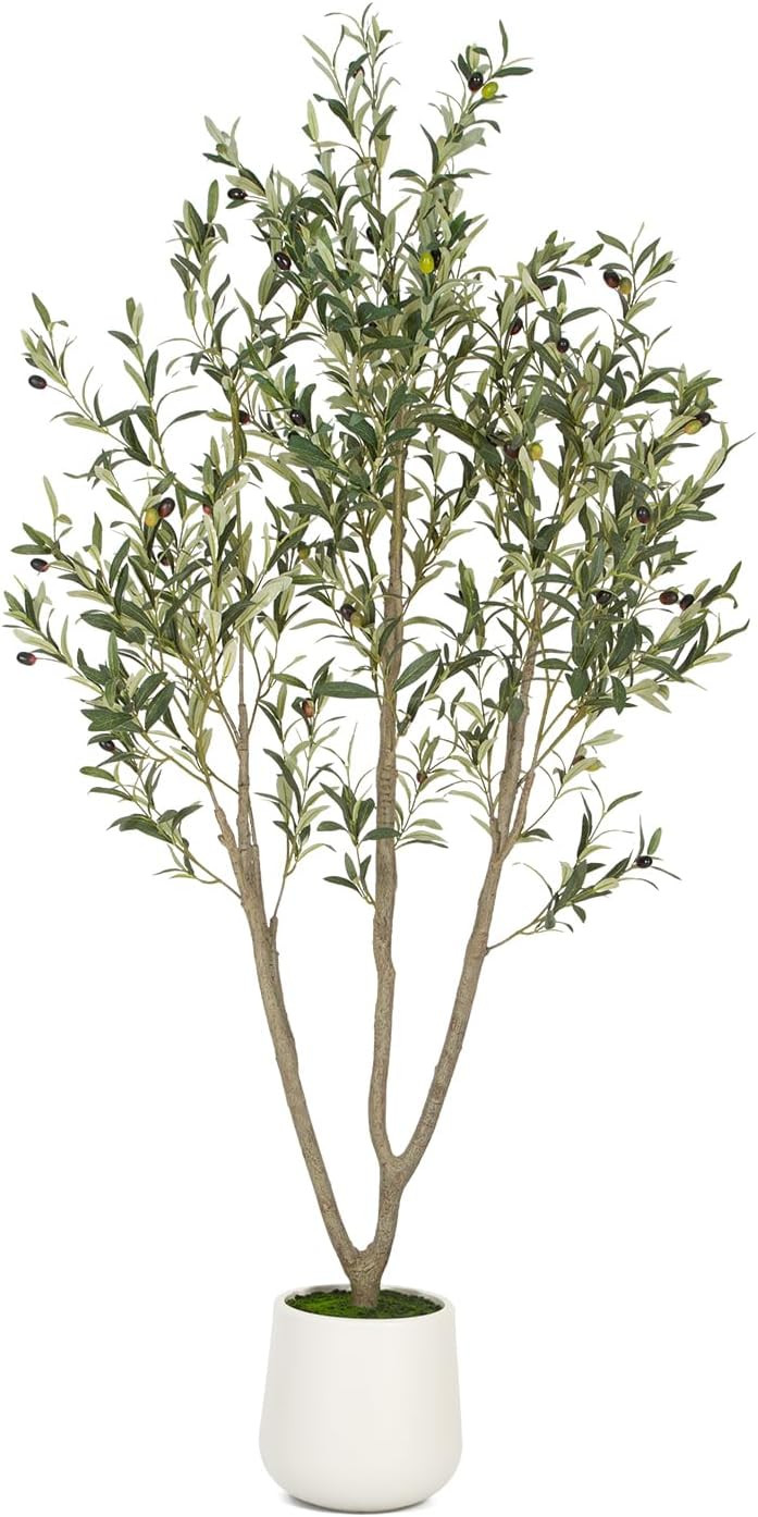 Olive Trees Artificial Indoor, 6FT Tall Faux Olive Tree with White Tall Planter, Artificial Plant... | Amazon (US)